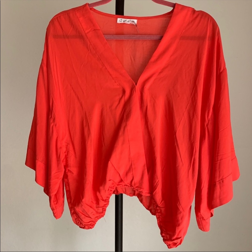 On The Road Surplice Wrap Blouse Red Hot Top